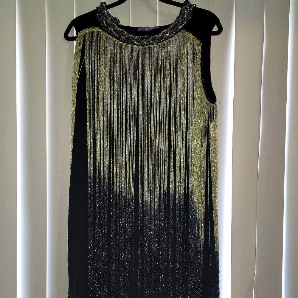 Eden Black Metallic Fringe Mini Party Dress Size XL